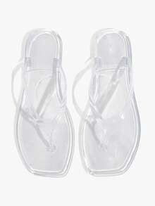 Grefit Spring And Summer New Square Toe Flat Bottom Leisure Vacation Simple Transparent Color Flat Bottom Sandals Slippers Women's Flip-Flops - Clear - View 3