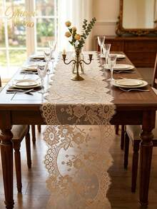 Muroi Mono 1pc 14*118 Inch Lace Table Runner, Embroidered Boho Wedding Table Runner, Vintage Country Lace Tablecloth Runner For Wedding Party Bridal Shower Decor - multicolor - View 3