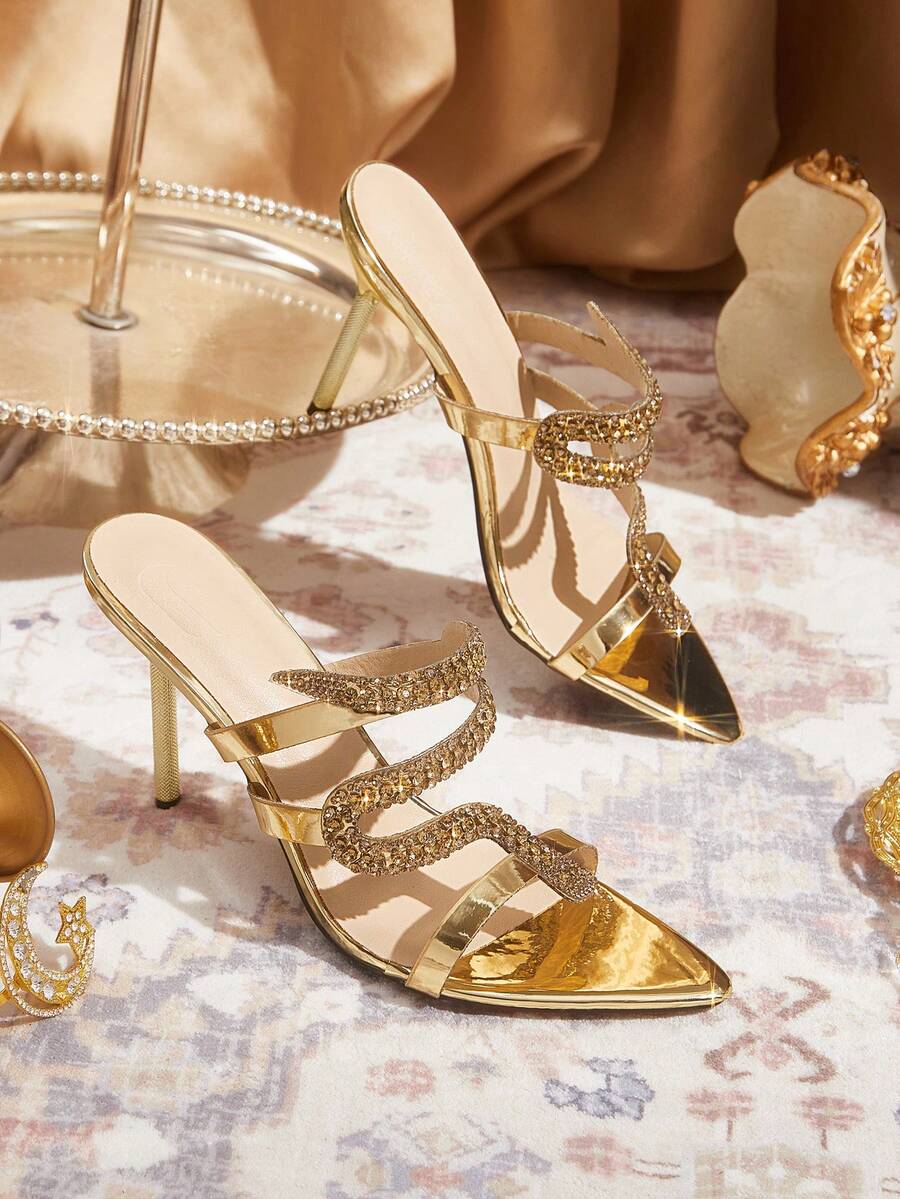 CUCCOO TILAWA Sexy Pointed Women's High Heels - A Delicate Rhinestone Heterosexual Design With A Slip-On Design, Perfect For Parties And Formal Events, Stilettos - Gold - View 1