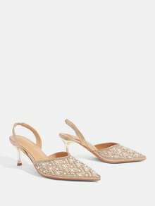 CUCCOO TILAWA Coffee Gradient Pearl Rhinestone Back Stiletto Shoes - Light gold - View 9