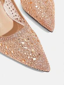 CUCCOO TILAWA Champagne Matte Mesh Sparkling Elegant Sexy Pointed Women's High Heels - Back Buckle Strap Exquisite And Stylish Design, Using Design Stiletto Women Fall Shoes - Champagne - View 7