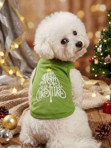 PETSIN 1pc Green Christmas Tree Print Pet Vest For Holiday - Multicolor - View 3
