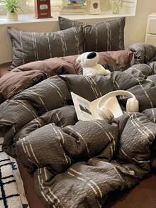 Cirelle Bộ 3 món vỏ chăn duvet kẻ sọc, chất liệu polyester mềm thoáng khí, có khóa kéo và dây buộc góc, bộ chăn ga gối phong cách hiện đại cổ điển kèm 2 vỏ gối (không kèm ruột) - 11 - Xem 5