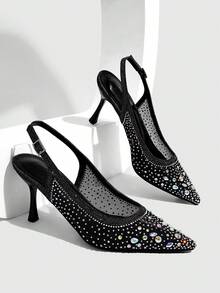 CUCCOO SZL Ladies Full Sky Rhinestone Pointed High Heels Translucent Fine Mesh Empty Single Shoes Party Wedding Style - Starry Sky Black - View 1