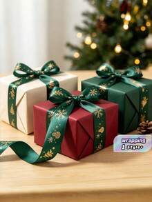 Christmas Satin Ribbon For Gift Wrapping Cake Decoration Bows DIY Craft Party Decor - green - View 1
