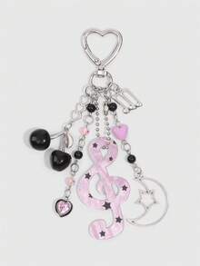 ROMWE Y2K Sweet Cool Purple Note Keychain Moon Cherry Love Pendant Beaded Bag Hanging Accessories - Mauve Purple - View 1