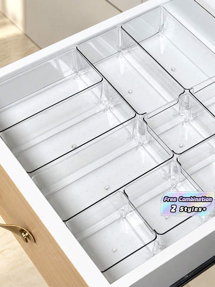 1/2/6/10/20PCS Combination Clear Plastic Drawer Organizer Set,Transparent Dresser Storage Box, Exquisite Storage Box,Desk Drawer Divider Organizers And Storage Bins For Makeup, Jewelry, Gadgets For Kitchen, Bedroom, Bathroom