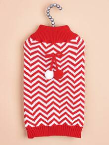 PETSIN Christmas Zigzag Sleeveless Dog Knit Vest With Pom Pom Bow, Winter Holiday Pet Tank Top - Multicolor - View 10