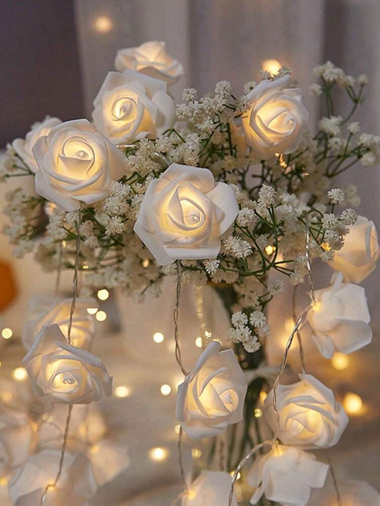 1.5M/3M/6M 聖誕感恩節 LED 人造玫瑰花串燈，適用於婚禮浪漫求婚裝飾、生日派對氣氛佈置，恆亮/閃爍燈光模式，電池供電（不含電池） - 彩色 - 查看 27