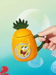 SpongeBob SquarePants | SHEIN 1個 12.68oz/375ml 鳳梨造型陶瓷馬克杯，耐冷耐熱，適用微波爐與洗碗機，適合盛裝水、牛奶、果汁、咖啡、海綿 - 黃橙 - 查看 7