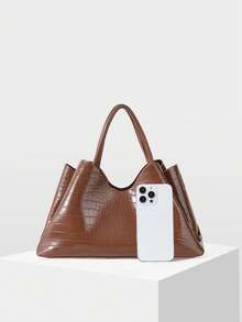 MOTF LADIES FASHION BROWN TOTE BAG, CLASSIC VINTAGE CROCODILE HANDBAG FOR DAILY, COMMUTING, SHOPPING, DATING - Brown - View 4