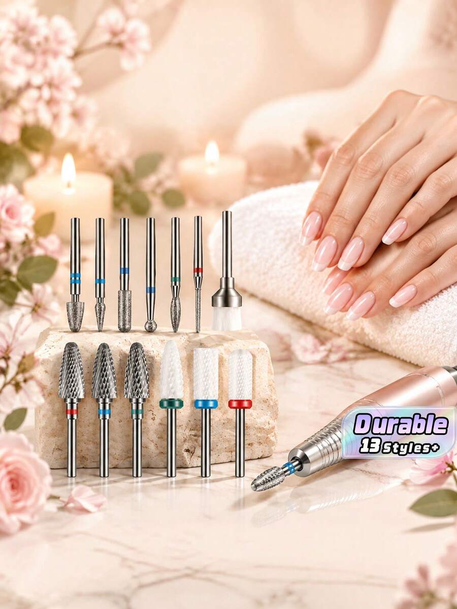13Pcs Nail Drill Bits SetCuticle Clean & Polishing - Multicolor - View 1