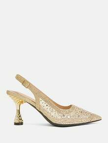 CUCCOO TILAWA Gold Matte Mesh Sparkling Elegant Sexy Pointed Women's High Heels - Rear Buckle Strap Exquisite And Stylish Design, Using Design Stiletto Women - Gold - View 3