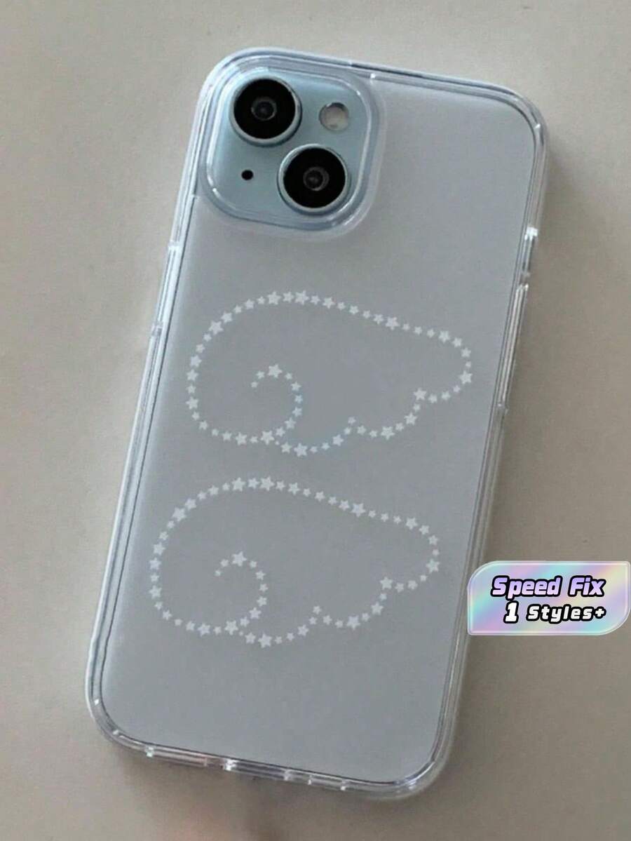 韓系可愛卡通星星天使翅膀新款手機殼,適用於 iPhone 15,可愛透明背蓋 - 無色 - 查看 1