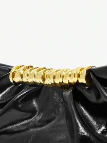 Maija Ladies Fashionable Elegant Simple Black Faux Leather Gold Hardware Decorative Clutch Bag, Party Banquet Dating Daily Afternoon Tea - Black - View 5