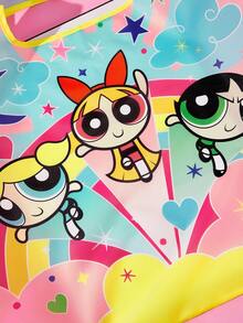THE POWERPUFF GIRLS X SHEIN 卡通女孩印花可折疊購物托特包，大容量手提包，可折疊設計，適合日常購物、上學通勤 - 彩色 - 查看 4