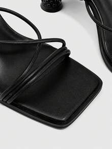 CUCCOO SZL Square Toe Thin Heel Sandals Women's Versatile Open-Toed Buckle High Heels Fashion Party Dinner Simple Women's Shoes - Black - View 4