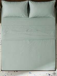 Joivida 4pcs/Set 100% Polyester Sheet Set Easy Care Bedding Set Fitted Sheet Set (1pc Flat Sheet+1pc Fitted Sheet+2pcs Pillowcases) Fitted Sheet Set King Queen Full TWIN SIZE Sheet Deep Pocket Up To 35cm , Breathable Better For Sleep - gray-green - View 2