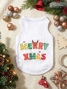PETSIN 1pc Merry Christmas Graphic Print White Dog Tank Top - Multicolor - View 2