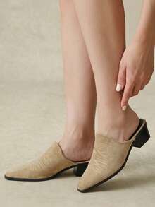 Styleloop Women Shoes Snake Stitching Pointed Western Style Mule Shoes, Retro Embroidered Thick Heel Mules Shoes - Western wind embroidery thread khaki - View 8