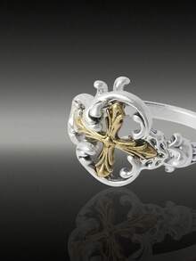 MortiRose Two Tone Cross Vintage Gothic Personalized Ring - Silver - View 4