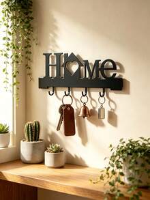 Key Holder For Wall, Home Shaped Key Hooks Wall Mount, Decorative Key Rack Entryway Organizer With Hooks For Keys, Mail, Coats, Bags And Leashes, Modern Wall Decor For Hallway, Living Room, Doorway, 1 Pc - Black - View 5