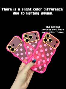 1PC Peach Pink Wavy Macaron Polka Dot Phone Case Compatible With IPhone 18/18 Pro/18 Pro Max Frosted Semi Transparent Matte Finish Shockproof Cover For Women Girls - Multicolor - View 7