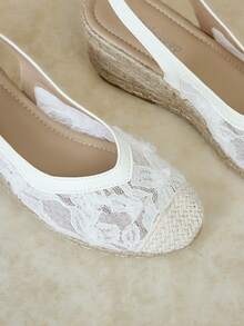 Styleloop Giày cao gót nữ quai chéo dây chun, dây thừng rơm, kiểu sandal - trắng - Xem 3