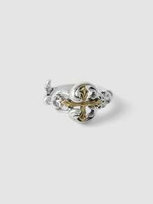 MortiRose Two Tone Cross Vintage Gothic Personalized Ring - Silver - View 1