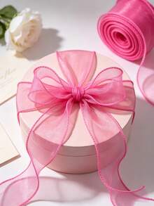 Rose Red Chiffon Tulle Ribbon For Gift Wrapping, Wedding Bouquets, DIY Crafts, Home Decor, Party Supplies & Elegant Packaging - rose red - View 7