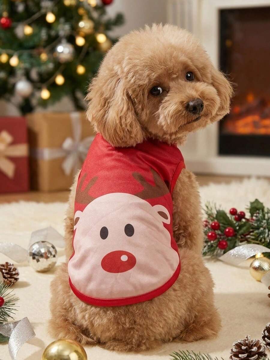 PETSIN 1件裝聖誕馴鹿圖案狗狗定位背心 - 彩色 - 查看 1