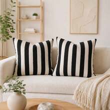 Cirelle 1pc/2pcs All-Season Wide Vertical Striped Textured Square Throw Pillow Covers, Neutral Tone Cushion Cases, Modern Rustic Farmhouse Boho Decorative Pillow Covers For Living Room Sofas, Bedrooms, Bay Windows And Homestays, Pillow Insert Not Included - Black - View 13
