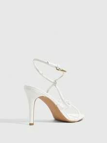 CUCCOO SZL Champagne Gold Rhinestone Stiletto Sandals Women, Open-Toed Back Strap Banquet Style High-Heeled Sandals - White - View 4
