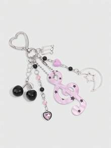 ROMWE Y2K Sweet Cool Purple Note Keychain Moon Cherry Love Pendant Beaded Bag Hanging Accessories - Mauve Purple - View 2