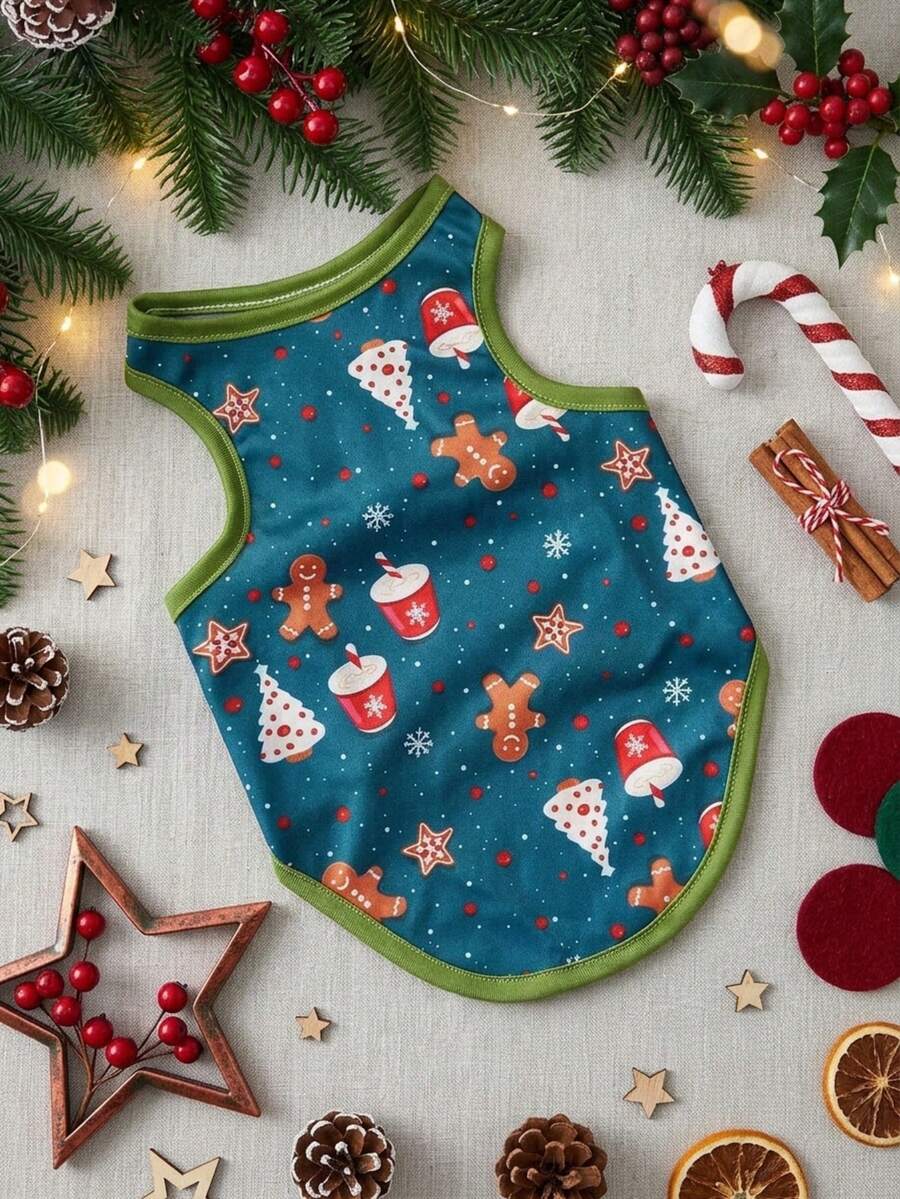 PETSIN 1pc Pet Christmas Pattern Breathable Lightweight Vest, For Cats & Dogs - Multicolor - View 1
