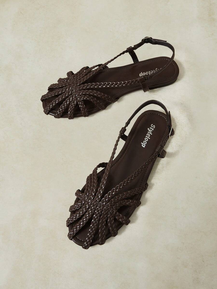 Styleloop 2026 New Sandals Round Toe Fashion Woven Flat-Soled Women's Shoes - Coffee Brown - View 1