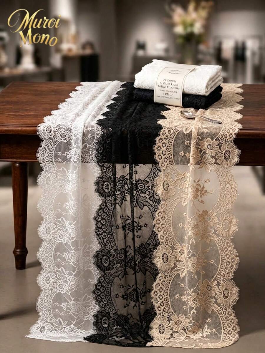 Muroi Mono 1pc 14*118 Inch Lace Table Runner, Embroidered Boho Wedding Table Runner, Vintage Country Lace Tablecloth Runner For Wedding Party Bridal Shower Decor - multicolor - View 1