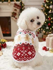 PETSIN 1pc Pet Christmas Red Gingerbread Cute Geometric Fairisle Pattern Print Dog Vest - Multicolor - View 3