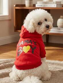 PETSIN 1pc MAMA's BOY Yellow Color Love Letter Pattern Printed Pet Hoodie, Red Soft And Comfortable Warm Pet Clothing - Multicolor - View 5