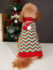 PETSIN Christmas Zigzag Sleeveless Dog Knit Vest With Pom Pom Bow, Winter Holiday Pet Tank Top - Multicolor - View 13