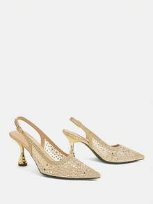 CUCCOO TILAWA Gold Matte Mesh Sparkling Elegant Sexy Pointed Women's High Heels - Rear Buckle Strap Exquisite And Stylish Design, Using Design Stiletto Women - Gold - View 10