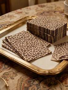 20pcs Leopard Print Theme Party Napkins, Fashionable Mixed Color Double-Layer Paper Napkins With Rhinestone Pattern, Suitable For Wedding, Birthday, Anniversary, Bachelorette Party And Various Celebration Events, Applicable For Wedding, Bridal Shower - Multicolor - View 2