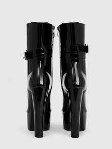 CUCCOO LuxiPop Outdoor Ladies Round Toe Thick Heel Thick Bottom Stylish Simple Comfortable Daily Party Night Club Side Zipper Boots Fall Boots - Mirror, black - View 5