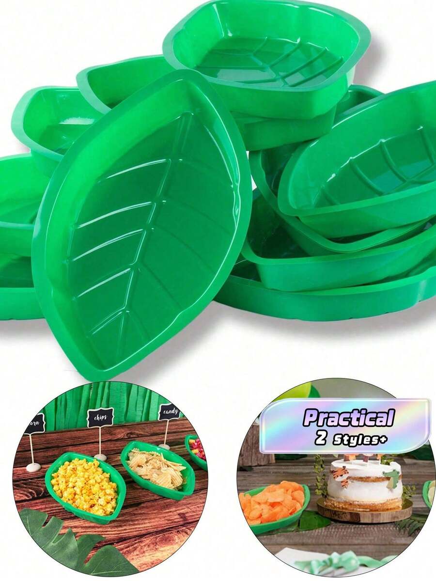 1/5PCS Palm Leaf Dinner Plate Set, Reusable Green Summer Island Jungle Party Snack Tray, Jungle Island Themed Party Decoration Platter, Green Leaf Themed Party And Birthday Tableware, Hawaiian Party Decoration Tableware - Palm leaf plate - View 1