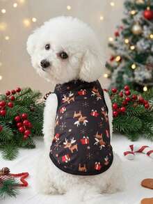 PETSIN 1pc Pet Christmas Reindeer Pattern Lightweight Breathable Vest - Multicolor - View 3