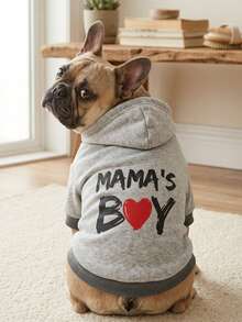 PETSIN 1pc MAMA's BOY Red Love Letter Pattern Printed Pet Hoodie In Gray, Soft And Comfortable Warm Pet Clothing - Multicolor - View 1