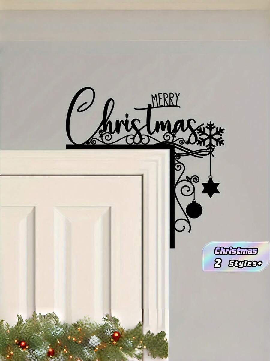 1Pc Christmas Door Corner Metal Sign Snowflake Merry Christmas Hanging Ornament Festive Window Corner Decoration For Home Holiday Winter Party Decor - multicolor - View 1