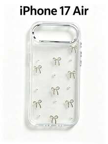 1 Pc.Fashionable Phone Case, Transparent And Shimmering Style, Epoxy Alloy Steel Beads, Bow Design Cute And Minimalist Style, Soft Protective Phone Case, Compatible With IPhone 17, 17 Air, 17 Pro, 17 Pro Max - Silver Bead Bow - View 12