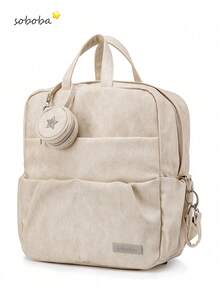 SHEIN 1 Solid Color PU Extra-Capacity Multi-Functional Mommy Diaper Backpack With Pacifier Box And 2 Stroller Straps, Suit For Travel And Picnics - Multicolor - View 12