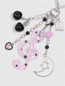 ROMWE Y2K Sweet Cool Purple Note Keychain Moon Cherry Love Pendant Beaded Bag Hanging Accessories - Mauve Purple - View 4